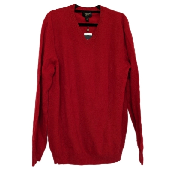 Club Room Mens Cashmere Knit Winter Sweater Long Sleeve V Neck Crimson Red- sz L - Picture 2 of 7